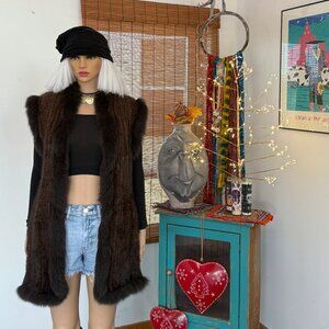 Vintage Natural Mink Fur Trimmed Vest~M/L